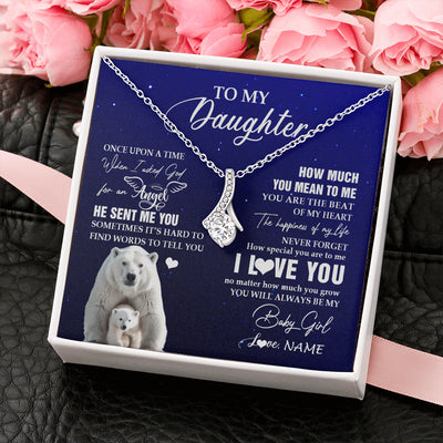 Alluring Beauty Necklace 14K White Gold Finish | 2 | Personalized To My Daughter Necklace From Dad Mom Polar Bear Never Forget I Love You Daughter Birthday Graduation Christmas Customized Gift Box Message Card | teecentury