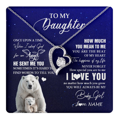 Forever Love Necklace 14K White Gold Finish | 1 | Personalized To My Daughter Necklace From Dad Mom Polar Bear Never Forget I Love You Daughter Birthday Graduation Christmas Customized Gift Box Message Card | teecentury