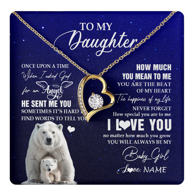 Forever Love Necklace 18K Yellow Gold Finish | 1 | Personalized To My Daughter Necklace From Dad Mom Polar Bear Never Forget I Love You Daughter Birthday Graduation Christmas Customized Gift Box Message Card | teecentury