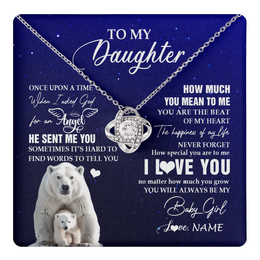Love Knot Necklace 14K White Gold Finish | 1 | Personalized To My Daughter Necklace From Dad Mom Polar Bear Never Forget I Love You Daughter Birthday Graduation Christmas Customized Gift Box Message Card | teecentury