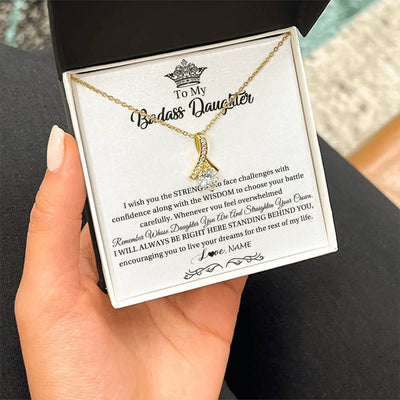 Alluring Beauty Necklace 18K Yellow Gold Finish | Personalized To My Daughter Necklace From Dad Mom Straighten Your Crown Daughter Jewelry Birthday Graduation Christmas Customized Gift Box Message Card | teecentury
