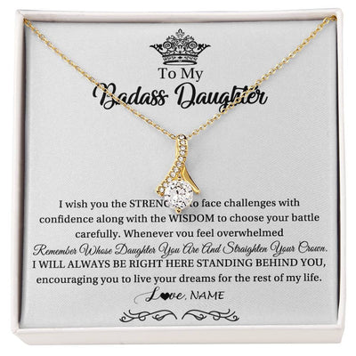 Alluring Beauty Necklace 18K Yellow Gold Finish | Personalized To My Daughter Necklace From Dad Mom Straighten Your Crown Daughter Jewelry Birthday Graduation Christmas Customized Gift Box Message Card | teecentury
