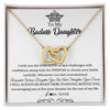 Interlocking Hearts Necklace 18K Yellow Gold Finish | Personalized To My Daughter Necklace From Dad Mom Straighten Your Crown Daughter Jewelry Birthday Graduation Christmas Customized Gift Box Message Card | teecentury