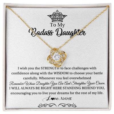 Love Knot Necklace 18K Yellow Gold Finish | Personalized To My Daughter Necklace From Dad Mom Straighten Your Crown Daughter Jewelry Birthday Graduation Christmas Customized Gift Box Message Card | teecentury