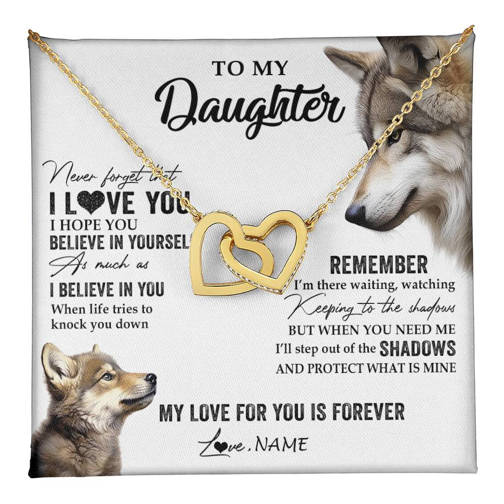 Interlocking Hearts Necklace 18K Yellow Gold Finish | 1 | Personalized To My Daughter Necklace From Dad Mom Wolf My Love For You Is Forever Daughter Birthday Graduation Christmas Customized Gift Box Message Card | teecentury