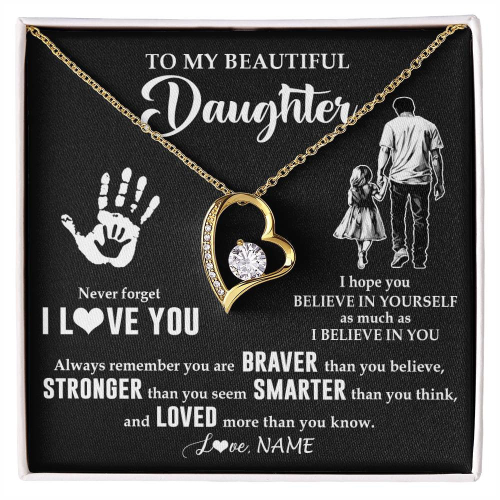 Forever Love Necklace 18K Yellow Gold Finish | 1 | Personalized To My Daughter Necklace From Dad Never Forget I Love You Daughter Birthday Gifts Christmas New Year Graduation Customized Gift Box Message Card | teecentury