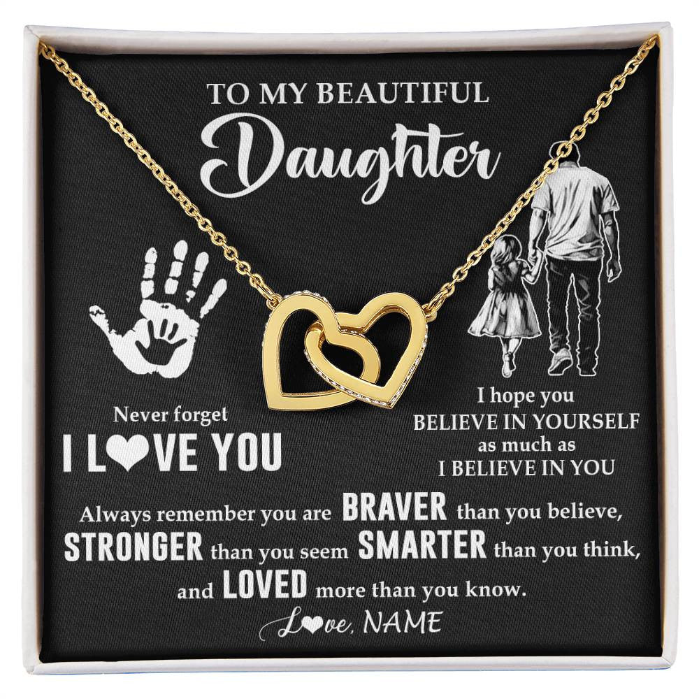 Interlocking Hearts Necklace 18K Yellow Gold Finish | 1 | Personalized To My Daughter Necklace From Dad Never Forget I Love You Daughter Birthday Gifts Christmas New Year Graduation Customized Gift Box Message Card | teecentury
