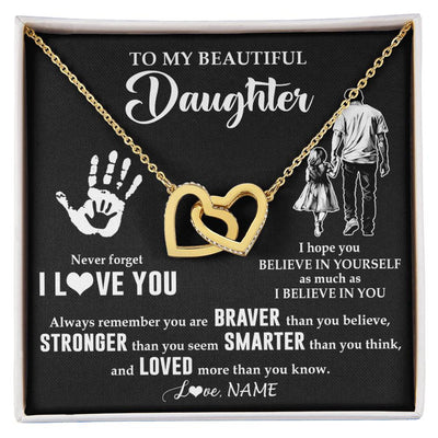 Interlocking Hearts Necklace 18K Yellow Gold Finish | 1 | Personalized To My Daughter Necklace From Dad Never Forget I Love You Daughter Birthday Gifts Christmas New Year Graduation Customized Gift Box Message Card | teecentury
