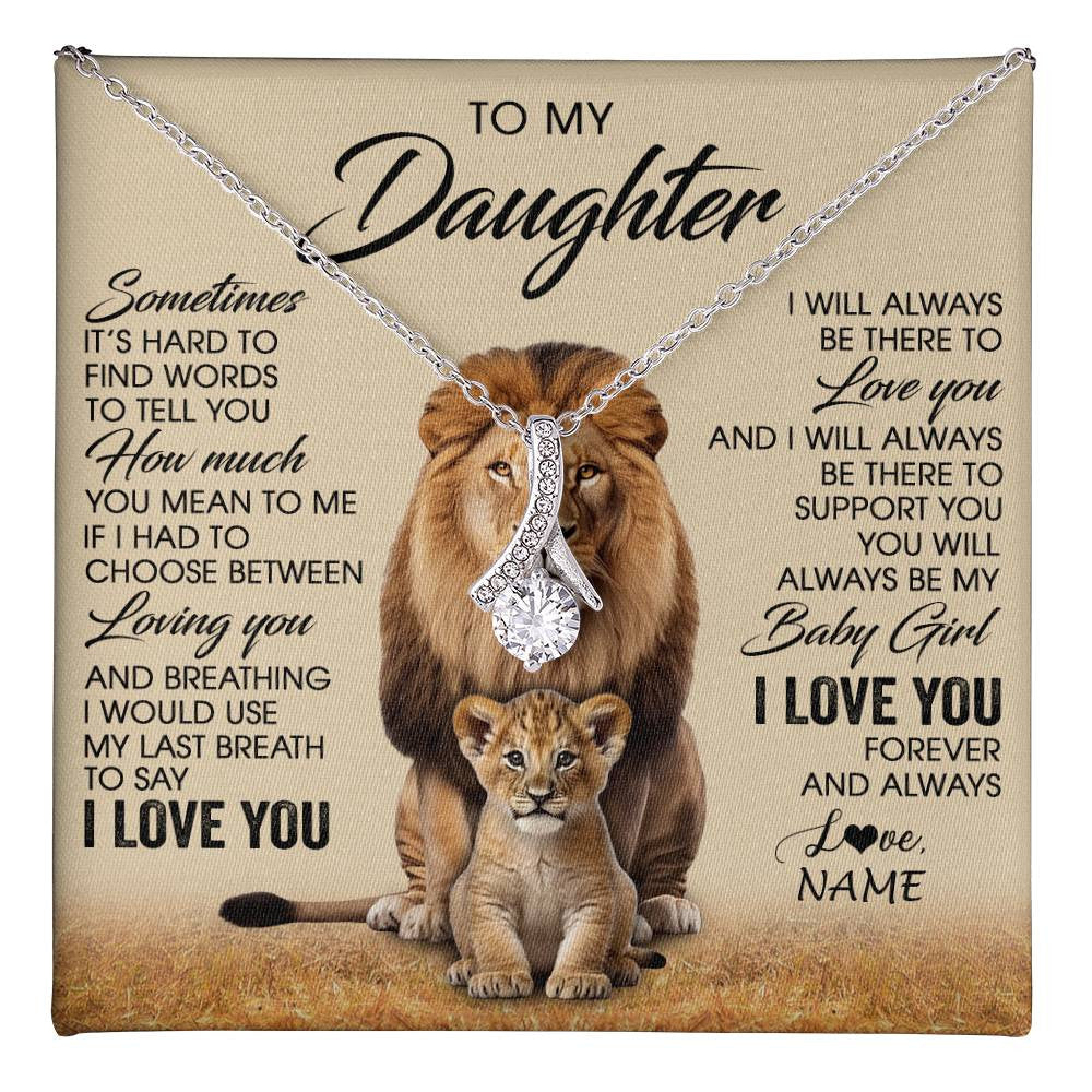 Alluring Beauty Necklace 14K White Gold Finish | 1 | Personalized To My Daughter Necklace From Dad Sometimes It's Hard Lion Daughter Gift Birthday Jewelry Graduation Christmas Customized Gift Box Message Card | teecentury