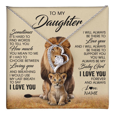 Forever Love Necklace 14K White Gold Finish | 1 | Personalized To My Daughter Necklace From Dad Sometimes It's Hard Lion Daughter Gift Birthday Jewelry Graduation Christmas Customized Gift Box Message Card | teecentury