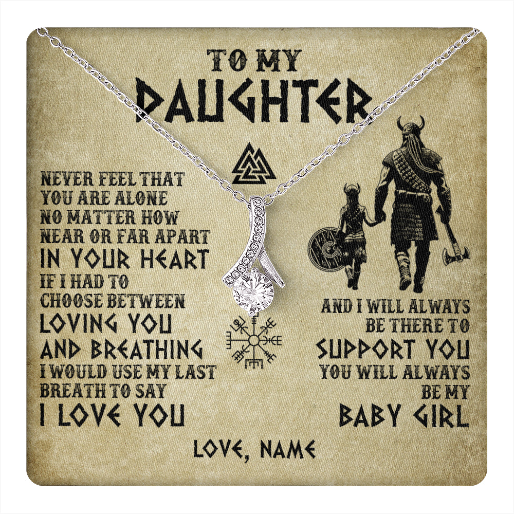 Alluring Beauty Necklace 14K White Gold Finish | 1 | Personalized To My Daughter Necklace From Dad Viking Never Feel That You Are Alone Viking Daughter Birthday Gifts Christmas Customized Gift Box Message Card | teecentury