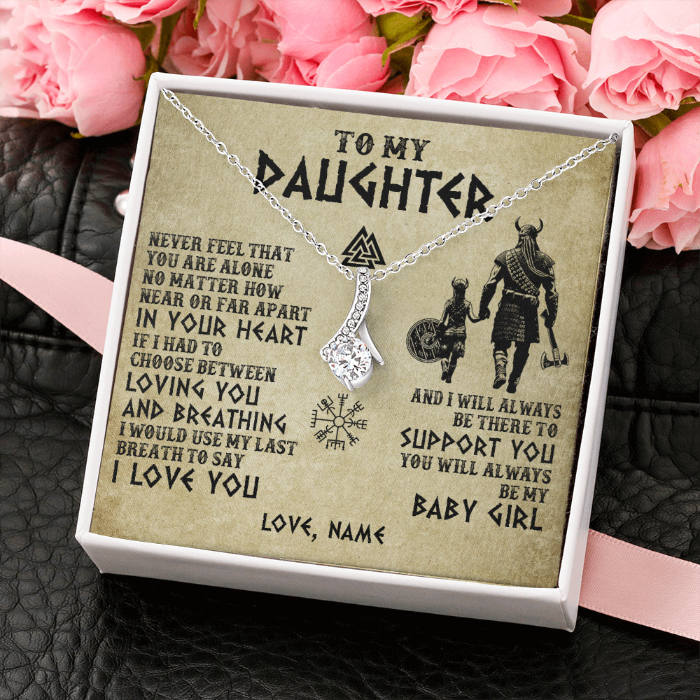 Alluring Beauty Necklace 14K White Gold Finish | 2 | Personalized To My Daughter Necklace From Dad Viking Never Feel That You Are Alone Viking Daughter Birthday Gifts Christmas Customized Gift Box Message Card | teecentury