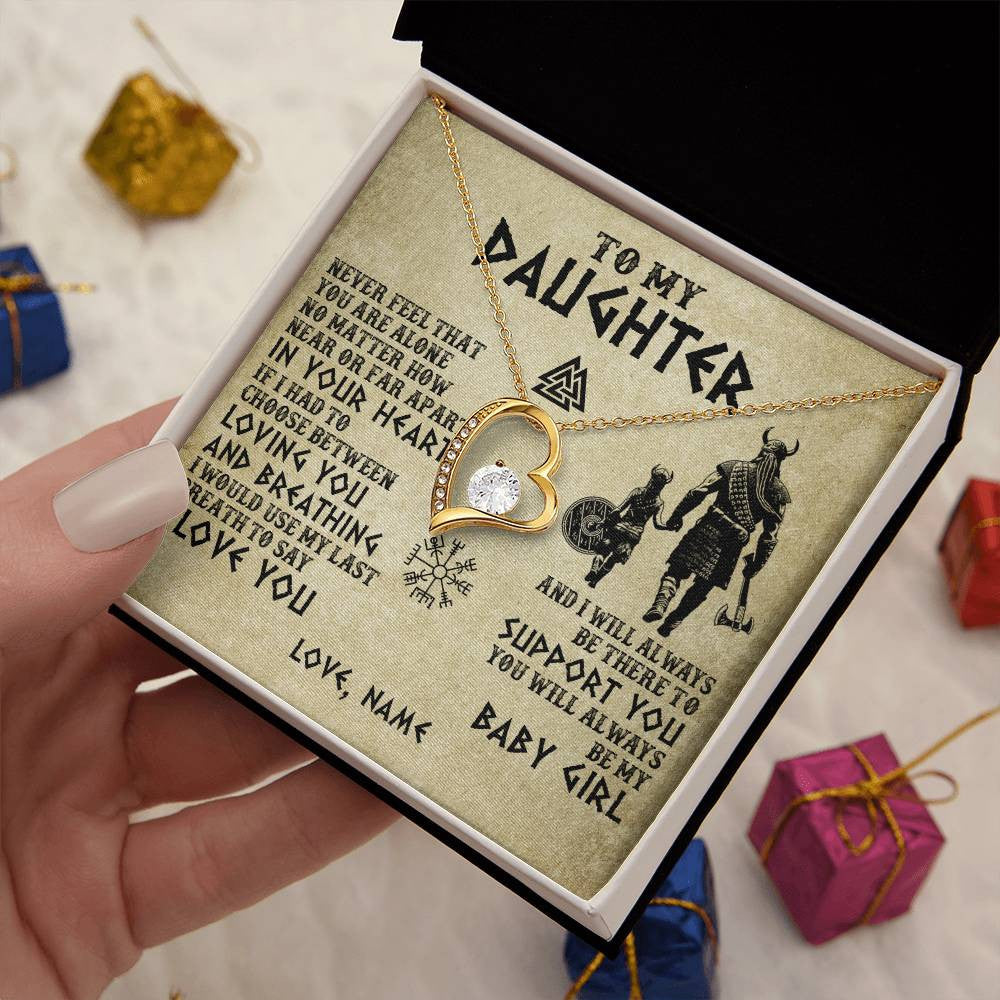 Forever Love Necklace 18K Yellow Gold Finish | 2 | Personalized To My Daughter Necklace From Dad Viking Never Feel That You Are Alone Viking Daughter Birthday Gifts Christmas Customized Gift Box Message Card | teecentury