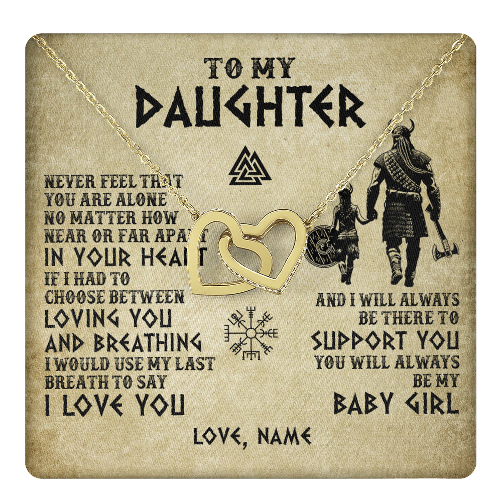 Interlocking Hearts Necklace 18K Yellow Gold Finish | 1 | Personalized To My Daughter Necklace From Dad Viking Never Feel That You Are Alone Viking Daughter Birthday Gifts Christmas Customized Gift Box Message Card | teecentury