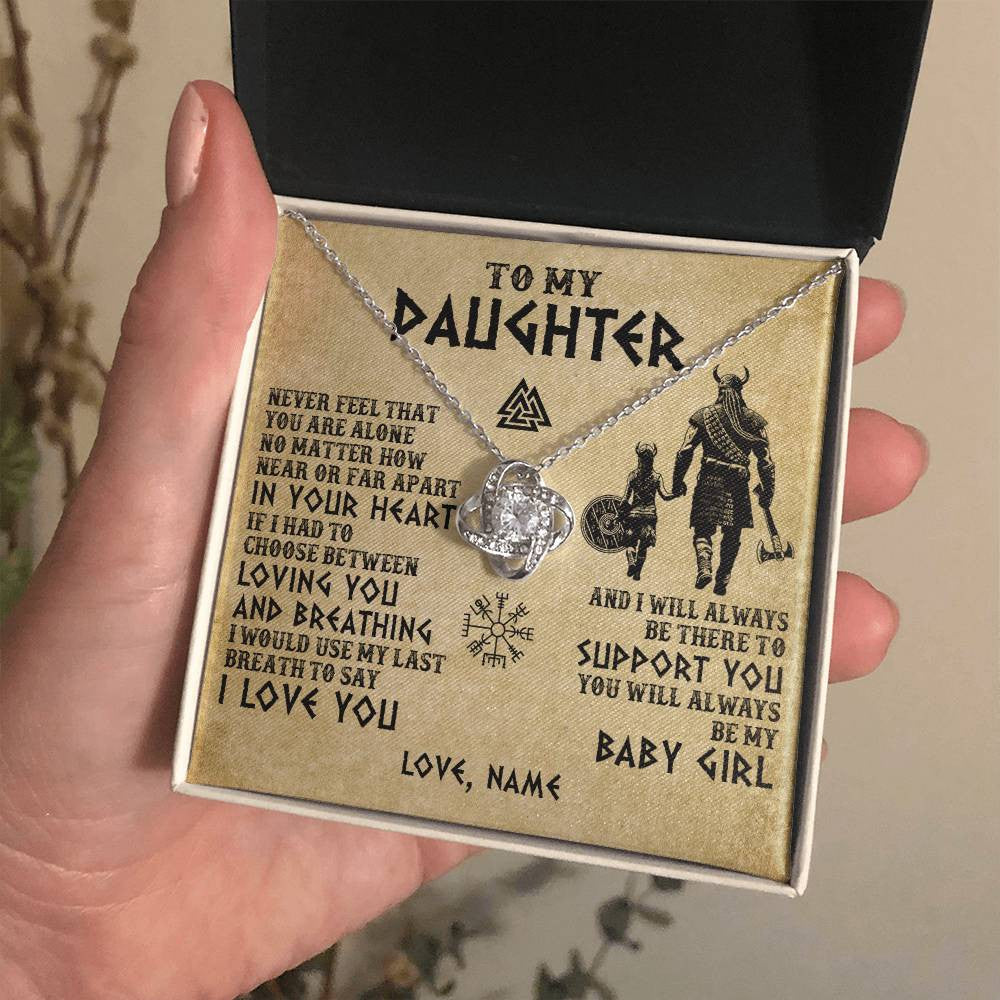 Love Knot Necklace 14K White Gold Finish | 2 | Personalized To My Daughter Necklace From Dad Viking Never Feel That You Are Alone Viking Daughter Birthday Gifts Christmas Customized Gift Box Message Card | teecentury