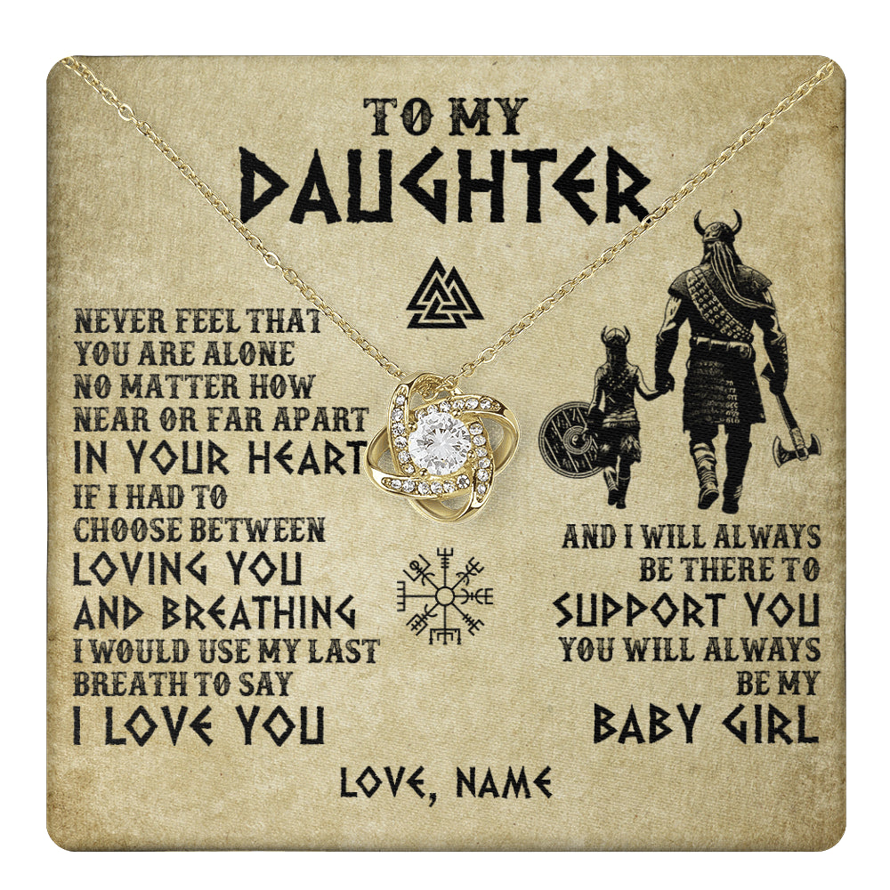 Love Knot Necklace 18K Yellow Gold Finish | 1 | Personalized To My Daughter Necklace From Dad Viking Never Feel That You Are Alone Viking Daughter Birthday Gifts Christmas Customized Gift Box Message Card | teecentury