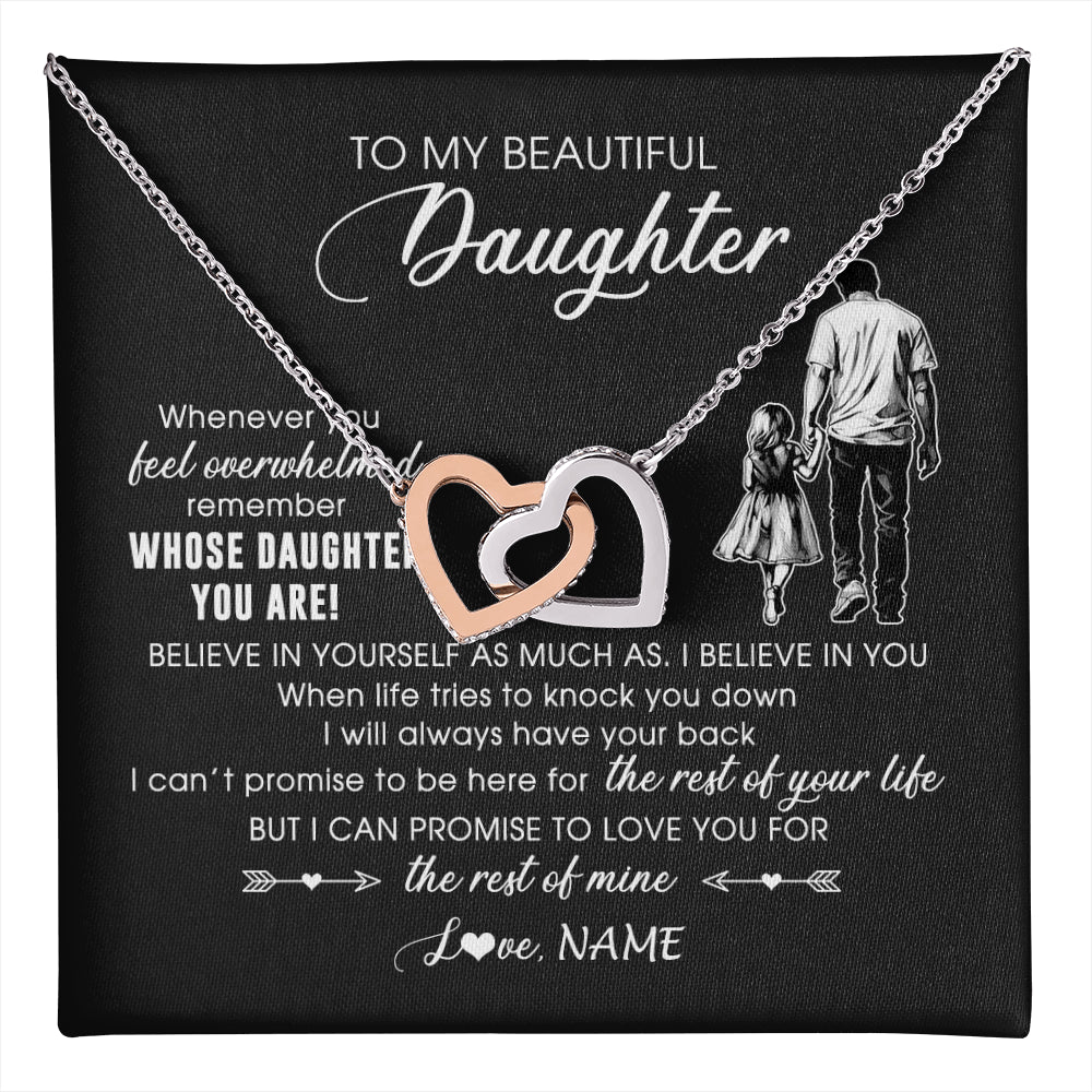 Interlocking Hearts Necklace Stainless Steel & Rose Gold Finish | 1 | Personalized To My Daughter Necklace From Dad Whenever You Feel Overwhelmed Daughter Jewelry Birthday Graduation Christmas Customized Message Card | teecentury