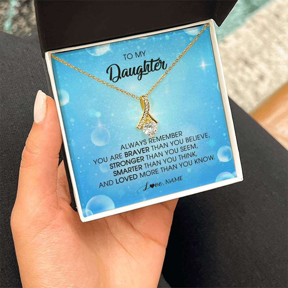 Alluring Beauty Necklace 18K Yellow Gold Finish | Personalized To My Daughter Necklace From Mom Dad Always Remember You Are Braver Daughter Jewelry Birthday Graduation Christmas Customized Message Card | teecentury