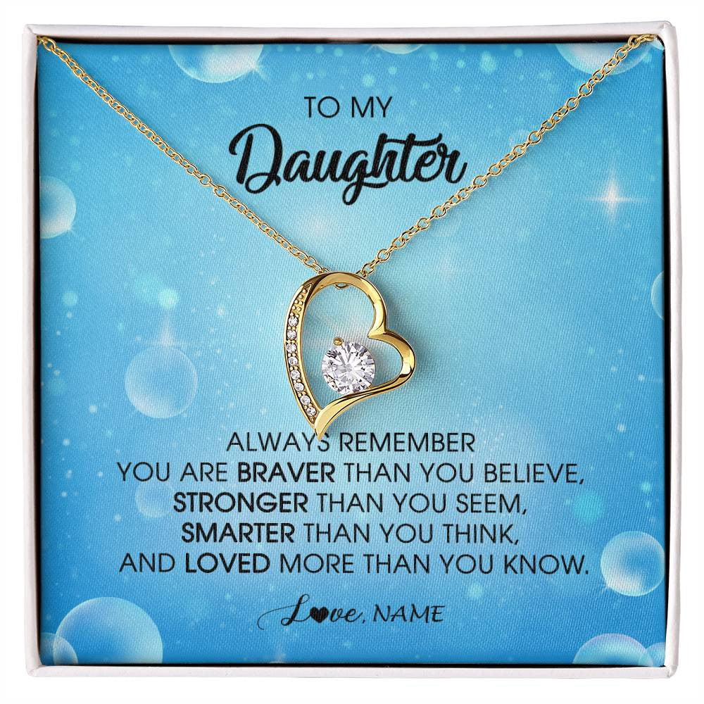 Forever Love Necklace 18K Yellow Gold Finish | Personalized To My Daughter Necklace From Mom Dad Always Remember You Are Braver Daughter Jewelry Birthday Graduation Christmas Customized Message Card | teecentury