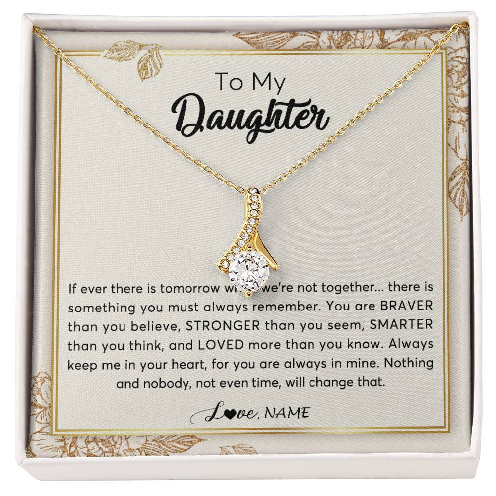 Alluring Beauty Necklace 18K Yellow Gold Finish | Personalized To My Daughter Necklace From Mom Dad Braver Stronger Smarter Loved Daughter Jewelry Birthday Christmas Customized Gift Box Message Card | teecentury