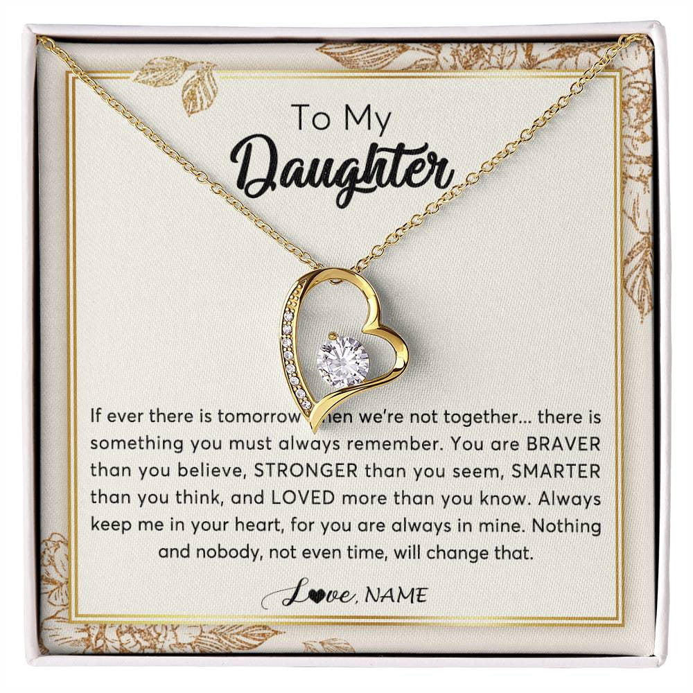 Forever Love Necklace 18K Yellow Gold Finish | Personalized To My Daughter Necklace From Mom Dad Braver Stronger Smarter Loved Daughter Jewelry Birthday Christmas Customized Gift Box Message Card | teecentury