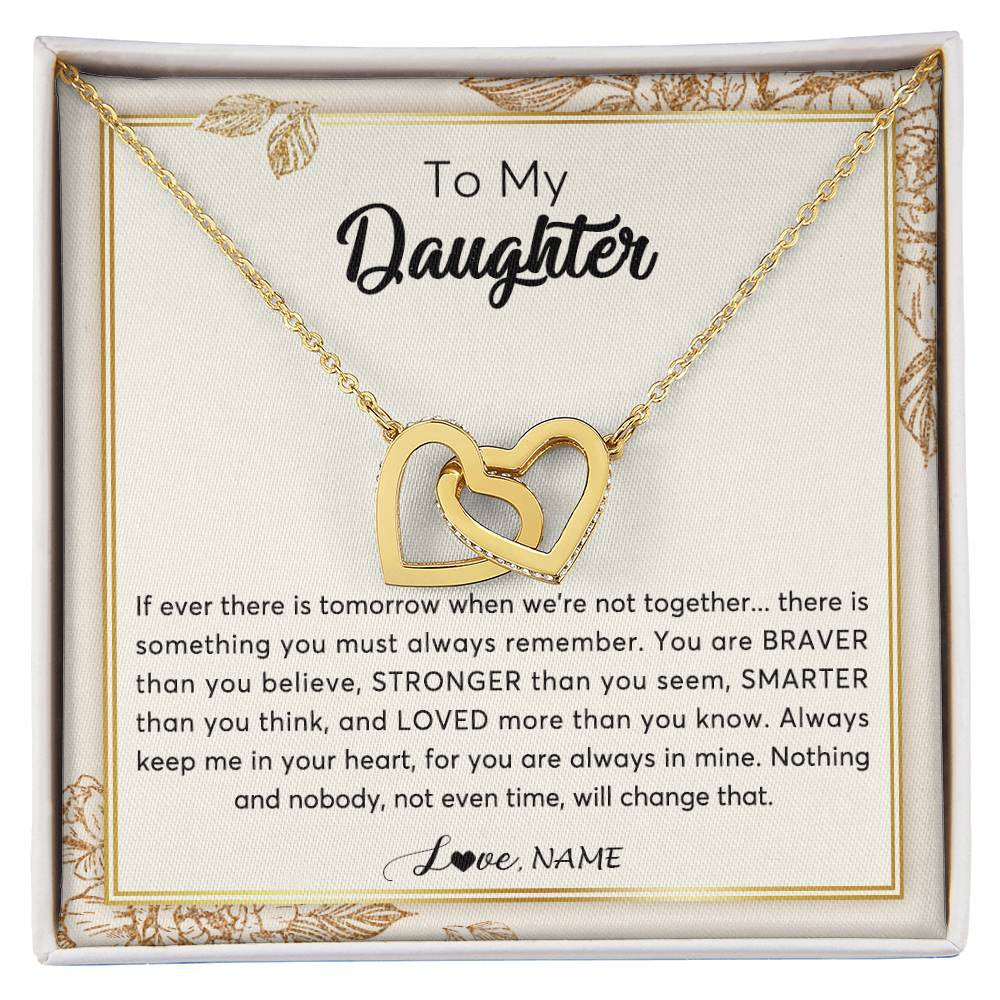 Interlocking Hearts Necklace 18K Yellow Gold Finish | Personalized To My Daughter Necklace From Mom Dad Braver Stronger Smarter Loved Daughter Jewelry Birthday Christmas Customized Gift Box Message Card | teecentury