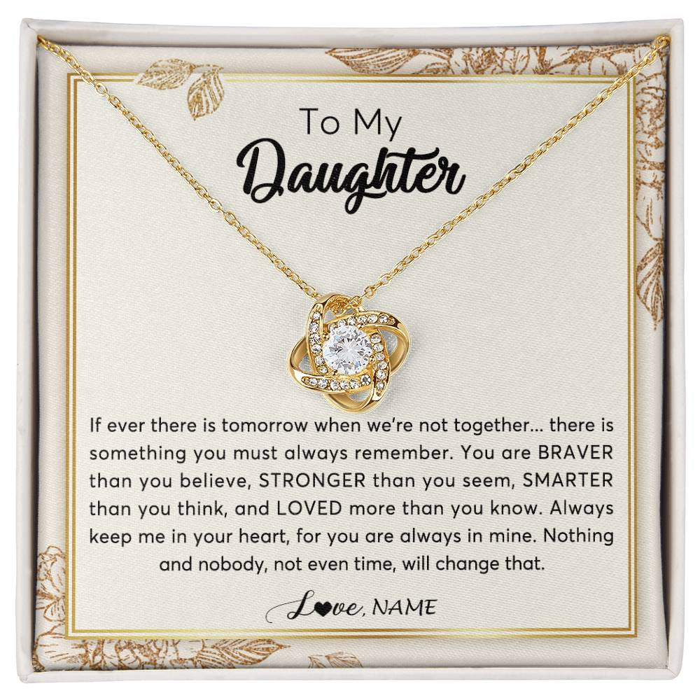 Love Knot Necklace 18K Yellow Gold Finish | Personalized To My Daughter Necklace From Mom Dad Braver Stronger Smarter Loved Daughter Jewelry Birthday Christmas Customized Gift Box Message Card | teecentury