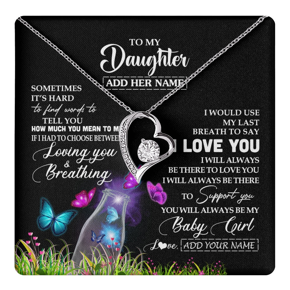 Forever Love Necklace 14K White Gold Finish | 1 | Personalized To My Daughter Necklace From Mom Dad Butterfly Sometimes Say I Love You Daughter Birthday Graduation Christmas Customized Gift Box Message Card | teecentury.myshopify