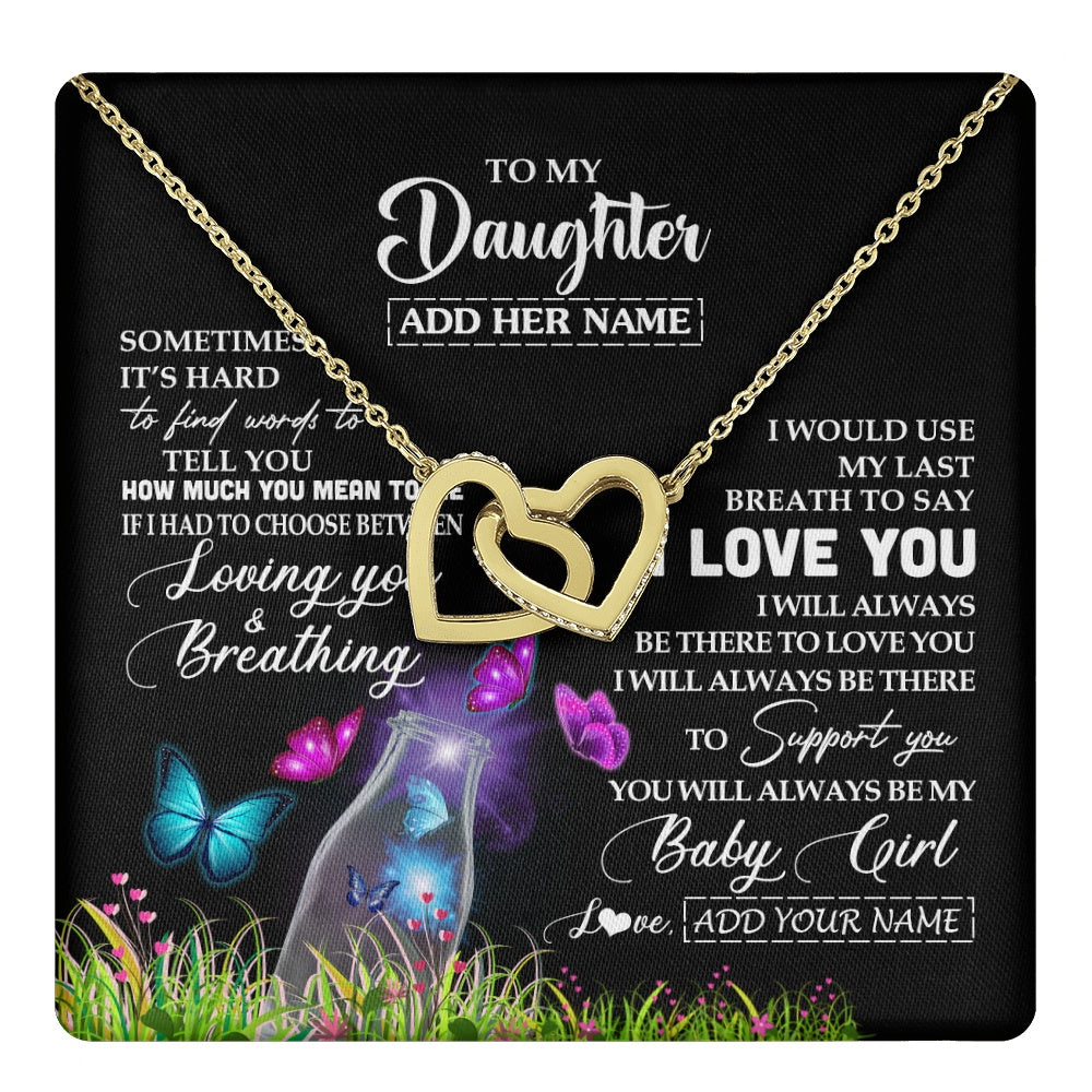 Interlocking Hearts Necklace 18K Yellow Gold Finish | 1 | Personalized To My Daughter Necklace From Mom Dad Butterfly Sometimes Say I Love You Daughter Birthday Graduation Christmas Customized Gift Box Message Card | teecentury.myshopify