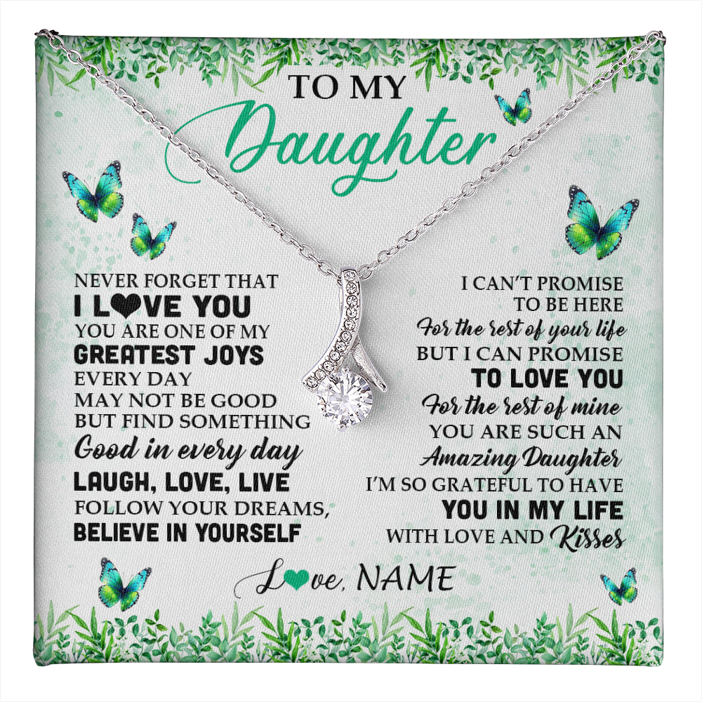 Alluring Beauty Necklace 14K White Gold Finish | 1 | Personalized To My Daughter Necklace From Mom Dad Father Butterfly Laugh Love Live Birthday Motivational Quote Christmas Customized Gift Box Message Card | teecentury