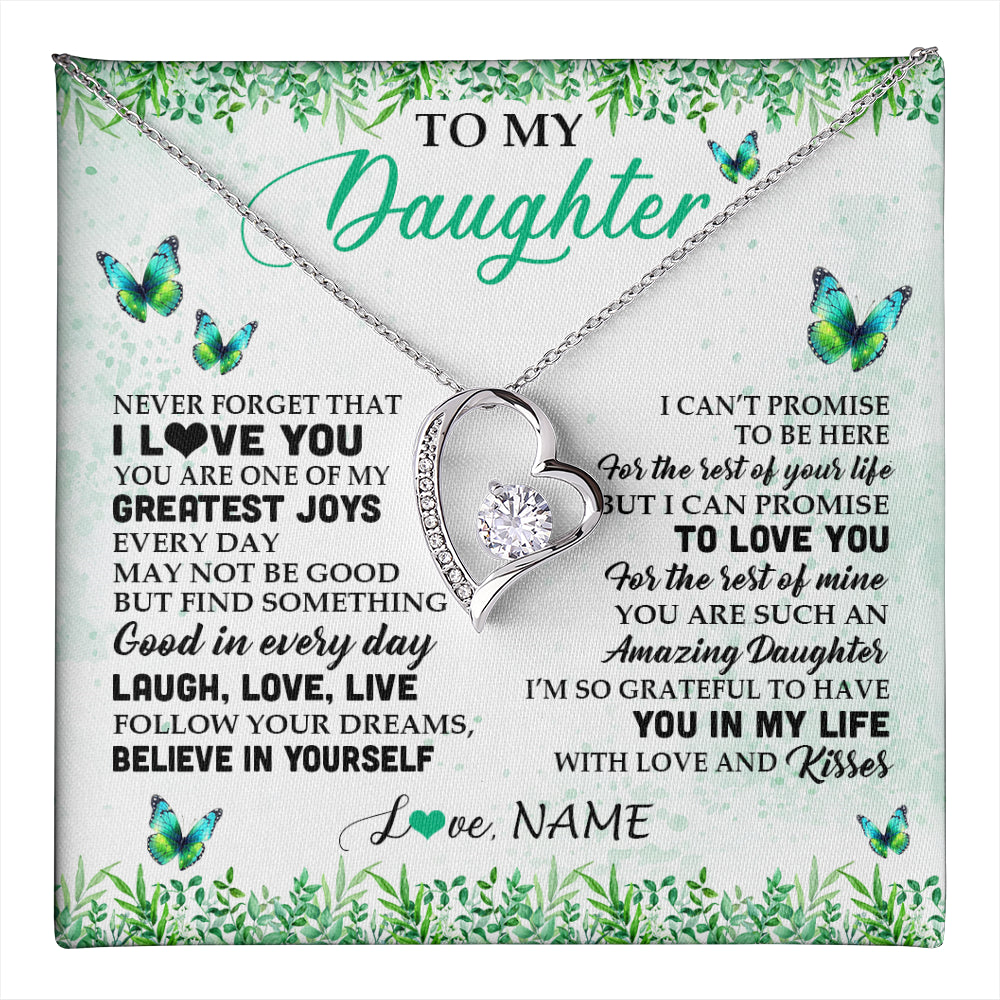 Forever Love Necklace 14K White Gold Finish | 1 | Personalized To My Daughter Necklace From Mom Dad Father Butterfly Laugh Love Live Birthday Motivational Quote Christmas Customized Gift Box Message Card | teecentury