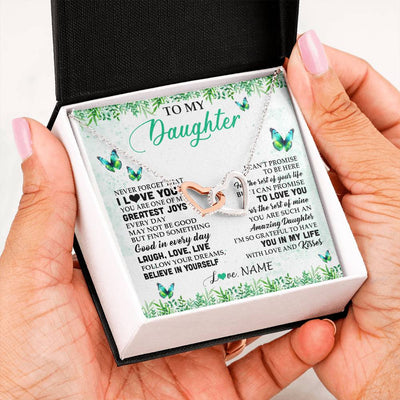 Interlocking Hearts Necklace Stainless Steel & Rose Gold Finish | 2 | Personalized To My Daughter Necklace From Mom Dad Father Butterfly Laugh Love Live Birthday Motivational Quote Christmas Customized Gift Box Message Card | teecentury