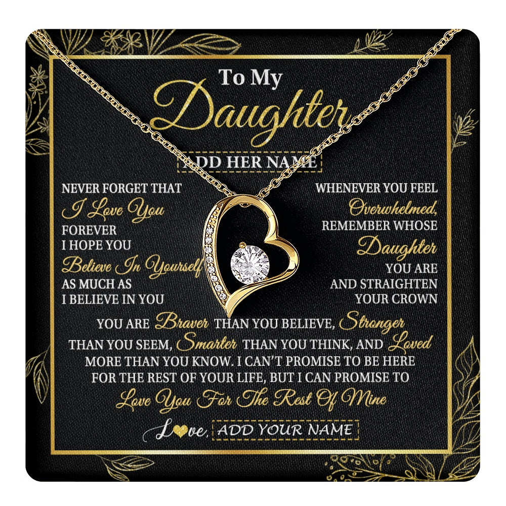 Forever Love Necklace 18K Yellow Gold Finish | 1 | Personalized To My Daughter Necklace From Mom Dad Father I Love You Gift For My Daughter Birthday Gifts Graduation Christmas Custom Gift Box Message Card | teecentury.myshopify