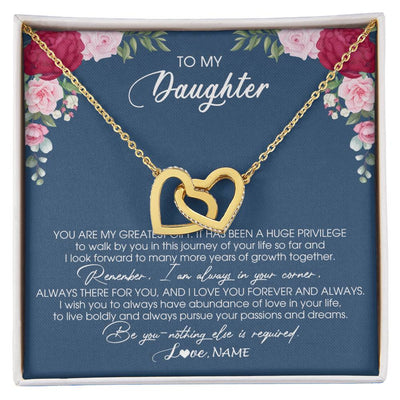 Interlocking Hearts Necklace 18K Yellow Gold Finish | Personalized To My Daughter Necklace From Mom Dad Father You Are My Greatest Gift Daughter Birthday Christmas Customized Jewelry Gift Box Message Card | teecentury
