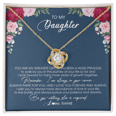 Love Knot Necklace 18K Yellow Gold Finish | Personalized To My Daughter Necklace From Mom Dad Father You Are My Greatest Gift Daughter Birthday Christmas Customized Jewelry Gift Box Message Card | teecentury
