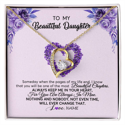 Forever Love Necklace 18K Yellow Gold Finish | Personalized To My Daughter Necklace From Mom Dad Flower Always Keep Me In Your Heart Daughter Birthday Christmas Customized Gift Box Message Card | teecentury