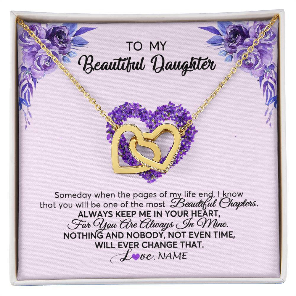Interlocking Hearts Necklace 18K Yellow Gold Finish | Personalized To My Daughter Necklace From Mom Dad Flower Always Keep Me In Your Heart Daughter Birthday Christmas Customized Gift Box Message Card | teecentury