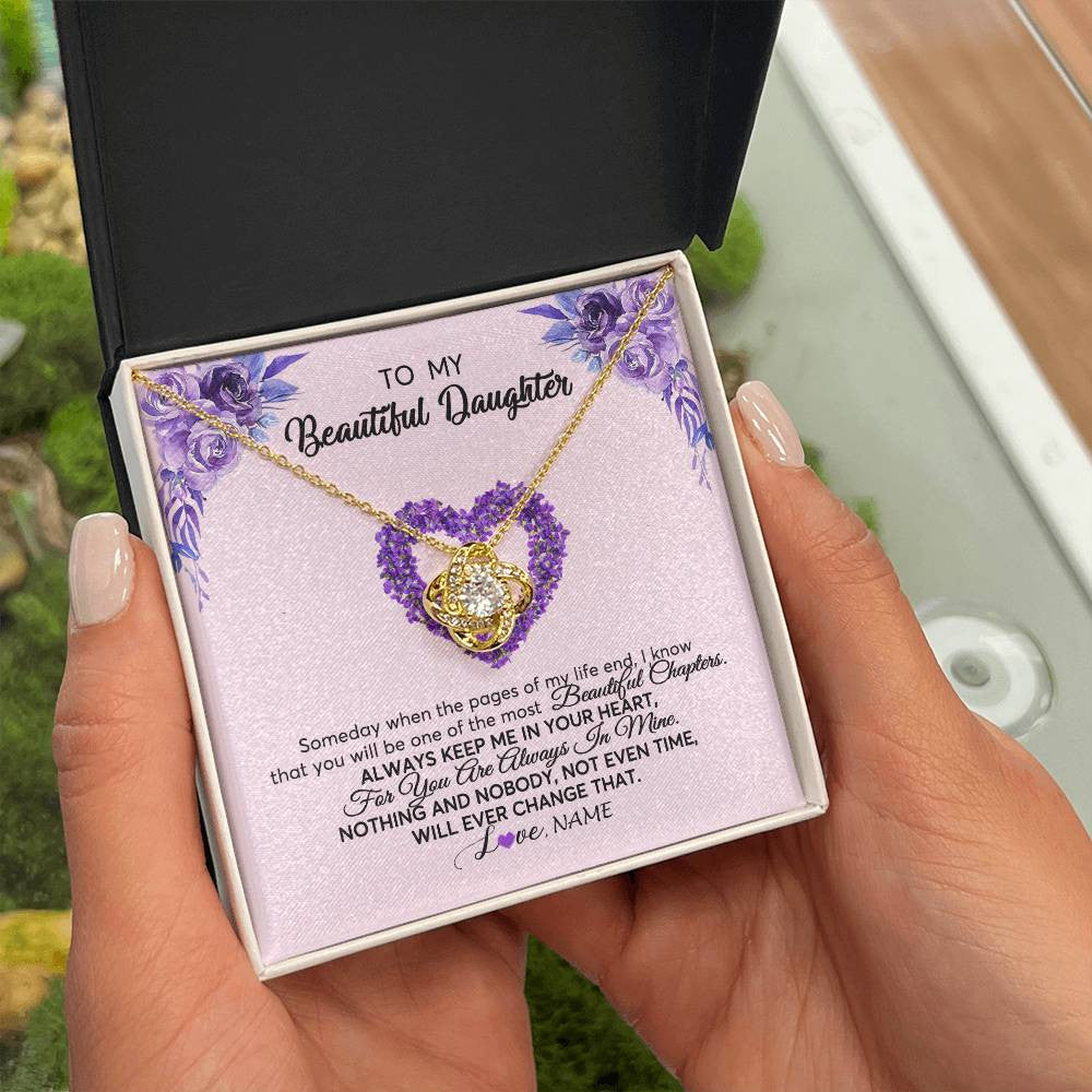 Love Knot Necklace 18K Yellow Gold Finish | Personalized To My Daughter Necklace From Mom Dad Flower Always Keep Me In Your Heart Daughter Birthday Christmas Customized Gift Box Message Card | teecentury
