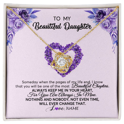 Love Knot Necklace 18K Yellow Gold Finish | Personalized To My Daughter Necklace From Mom Dad Flower Always Keep Me In Your Heart Daughter Birthday Christmas Customized Gift Box Message Card | teecentury