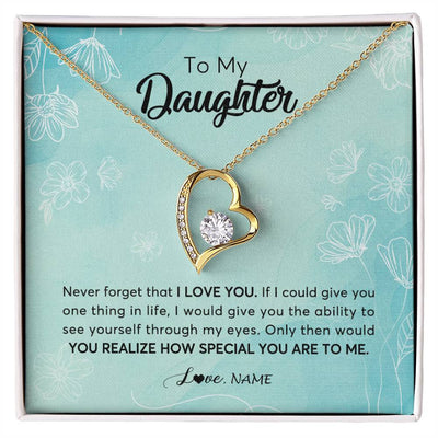Forever Love Necklace 18K Yellow Gold Finish | Personalized To My Daughter Necklace From Mom Dad Flower Never Forget I Love You Daughter Graduation Birthday Christmas Customized Gift Box Message Card | teecentury