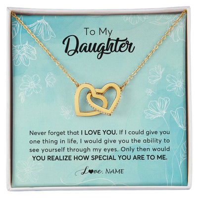 Interlocking Hearts Necklace 18K Yellow Gold Finish | Personalized To My Daughter Necklace From Mom Dad Flower Never Forget I Love You Daughter Graduation Birthday Christmas Customized Gift Box Message Card | teecentury
