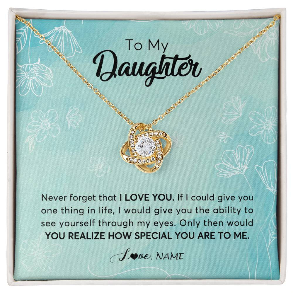 Love Knot Necklace 18K Yellow Gold Finish | Personalized To My Daughter Necklace From Mom Dad Flower Never Forget I Love You Daughter Graduation Birthday Christmas Customized Gift Box Message Card | teecentury