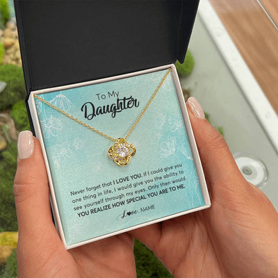 Love Knot Necklace 18K Yellow Gold Finish | Personalized To My Daughter Necklace From Mom Dad Flower Never Forget I Love You Daughter Graduation Birthday Christmas Customized Gift Box Message Card | teecentury