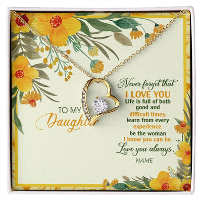 Forever Love Necklace 18K Yellow Gold Finish | Personalized To My Daughter Necklace From Mom Dad Flower Never Forget That I Love You Daughter Birthday Christmas Graduation Customized Gift Box Message Card | teecentury