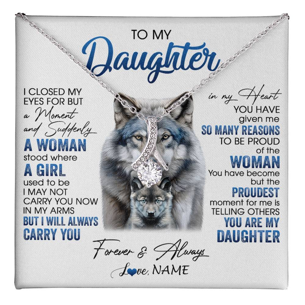 Alluring Beauty Necklace 14K White Gold Finish | 1 | Personalized To My Daughter Necklace From Mom Dad I Close My Eyes For But A Moment Wolf Daughter Birthday Gifts Christmas Customized Gift Box Message Card | teecentury
