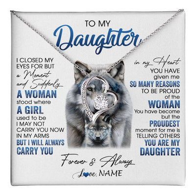 Forever Love Necklace 14K White Gold Finish | 1 | Personalized To My Daughter Necklace From Mom Dad I Close My Eyes For But A Moment Wolf Daughter Birthday Gifts Christmas Customized Gift Box Message Card | teecentury