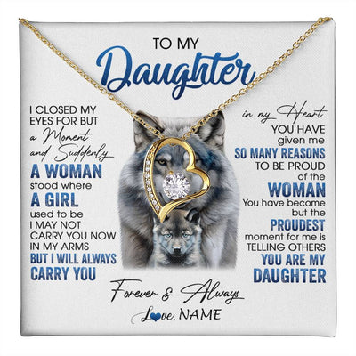 Forever Love Necklace 18K Yellow Gold Finish | 1 | Personalized To My Daughter Necklace From Mom Dad I Close My Eyes For But A Moment Wolf Daughter Birthday Gifts Christmas Customized Gift Box Message Card | teecentury