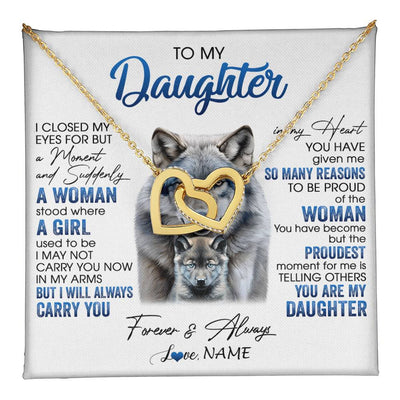 Interlocking Hearts Necklace 18K Yellow Gold Finish | 1 | Personalized To My Daughter Necklace From Mom Dad I Close My Eyes For But A Moment Wolf Daughter Birthday Gifts Christmas Customized Gift Box Message Card | teecentury