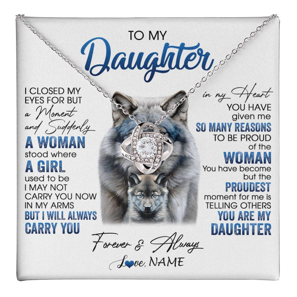 Love Knot Necklace 14K White Gold Finish | 1 | Personalized To My Daughter Necklace From Mom Dad I Close My Eyes For But A Moment Wolf Daughter Birthday Gifts Christmas Customized Gift Box Message Card | teecentury