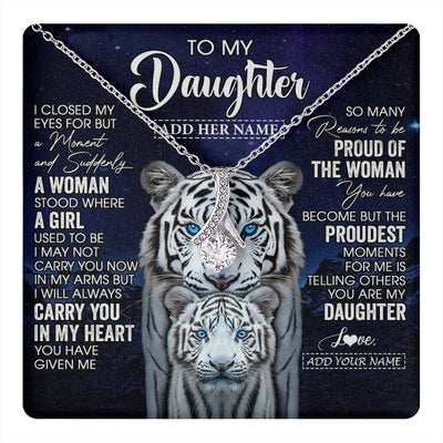 Alluring Beauty Necklace 14K White Gold Finish | 1 | Personalized To My Daughter Necklace From Mom Dad I Close My Eyes White Tiger Daughter Birthday Gift Graduation Christmas Jewelry Gift Box Message Card | https://teecentury.